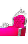 Méridienne baroque tissu velours fuchsia et bois argent