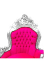 Méridienne baroque tissu velours fuchsia et bois argent