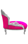 Barroco chaise longue fuchsia terciopelo con madera de plata