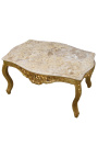 Table basse de salon de style baroque en bois doré avec marbre beige