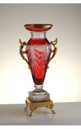 Large vase red crystal vase doubled and bronze "Pompeia"