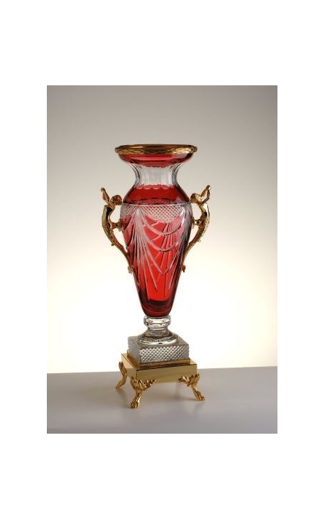 Grand vase en cristal rouge doublé et en bronze "Pompeia"