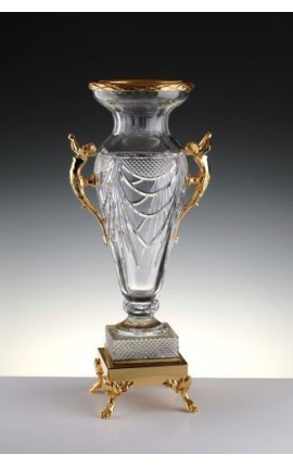 Grande vaso in cristallo trasparente e bronzo "Pompeia"