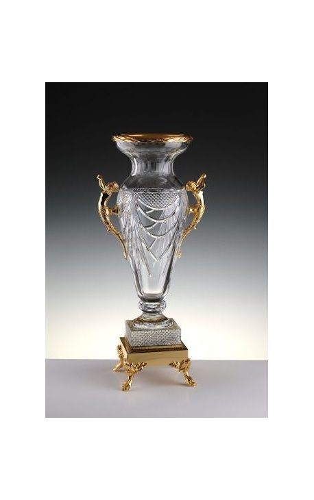 Grand vase en cristal transparent et en bronze "Pompeia"