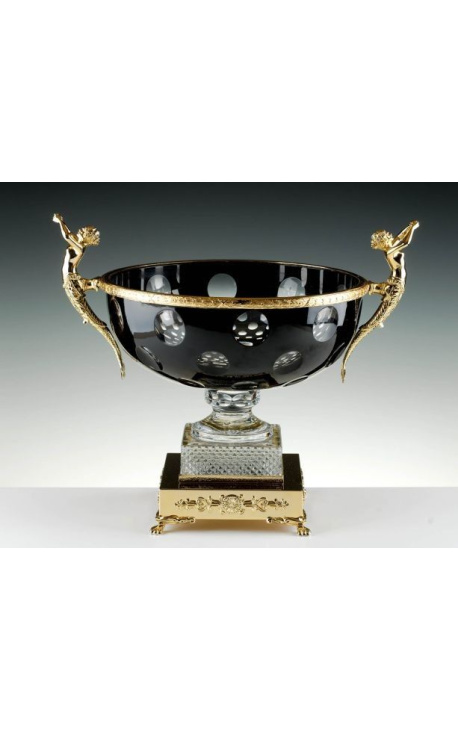 Crystal Bowl dobbelt svart med bronse ornamenter "Pompei"