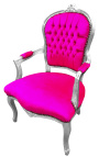 Fauteuil baroque de style Louis XV rose fuchsia et bois argenté