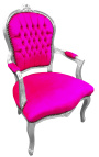 Barok lænestol af stil Louis XV fuchsia og sølvet træ - 17