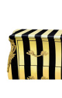 Cassettone barocco Luigi XV a strisce nere e oro con 2 cassetti e bronzi dorati