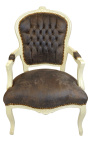 Baroque armchair of Louis XV style chocolate and beige lacquered wood