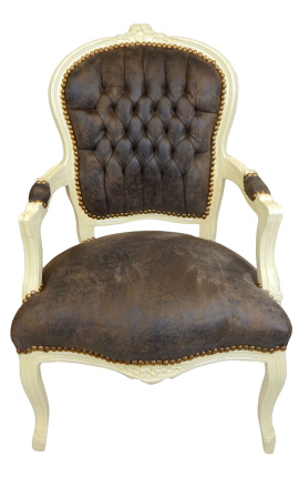 Barocker Sessel aus Schokolade im Louis XV-Stil und beige lackiertem Holz