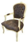 Barocker Sessel aus schokoladenbraunem und beige lackiertem Holz im Louis-XV-Stil