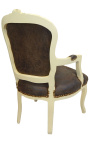 Baroque armchair of Louis XV style chocolate and beige lacquered wood