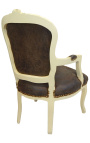 Fauteuil baroque de style Louis XV tissu chocolat et bois beige