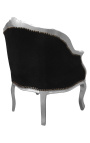 Poltrona Bergere Louis XV Stile velluto nero e legno d'argento - 15
