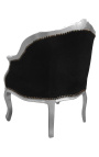 Bergere fauteuil Lodewijk XV-stijl zwart fluweel en zilverkleurig hout