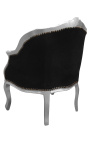 Sillón de Bergere Louis XV estilo terciopelo negro y madera de plata