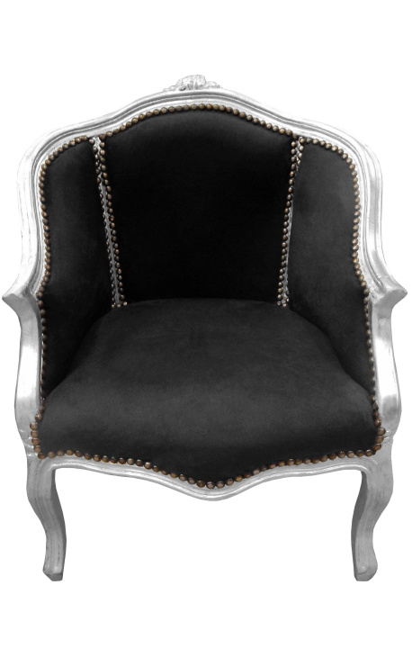 Bergere Foteh Louis XV Stil crnog baršuna i srebrnog drva - 1