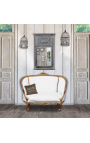 Sofa w stylu Ludwika XVI biała tkanina i złoty kolor drewna