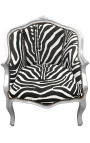 Bergere atzveltnes krēsls Louis XV stila zebras audums un sudrabots koks