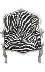 Bergere fauteuil Lodewijk XV-stijl zebra stof en verzilverd hout