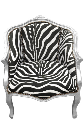 Bergere fotelja u stilu zebraste tkanine i posrebrenog drva u stilu Louisa XV