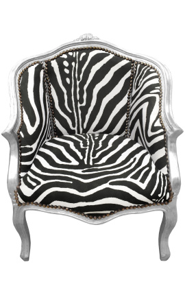 Bergere lænestol Louis XV stil zebra stof og forsølvet træ