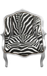 Sillón de Bergere Louis XV tela de cebra de estilo y madera plateada - 1