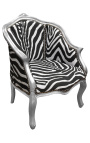 Bergère louis XV estilo zebra tecido e madeira de prata