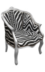 Bergere-stol Louis XV style zebra stof og sølvfarvet træ - 13