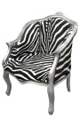Bergere armchair Louis XV style zebra fabric and silvered wood