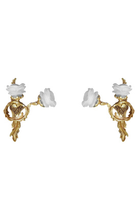 Paar Louis XV rococo-stijl wandlampen in brons