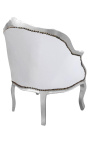 Bergere fotelai Louis XV Stilius balta odos ir sidabro mediena - 16