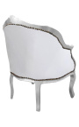 Bergere armchair Louis XV style false skin leather white and silver wood