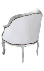 Bergere armchair Louis XV style white leatherette and silver wood - 17