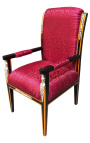 Grand fauteuil de style Empire tissu satiné rouge et bois laqué noir avec bronzes