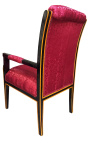 Grand fauteuil de style Empire tissu satiné rouge et bois laqué noir avec bronzes