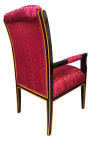 Grand fauteuil de style Empire tissu satiné rouge et bois laqué noir avec bronzes