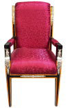Grand fauteuil de style Empire tissu satiné rouge et bois laqué noir avec bronzes