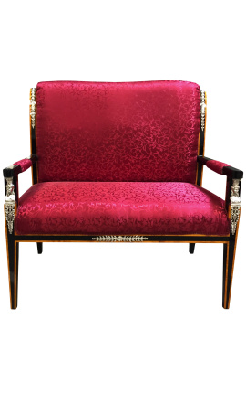 Divano in stile Empire in tessuto satinato rosso e legno laccato nero con bronzo