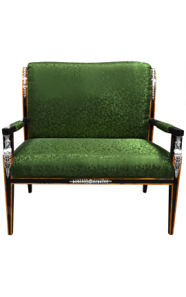 Ampīra stila dīvāna zaļš satīna audums un melns lakots koks ar bronzu