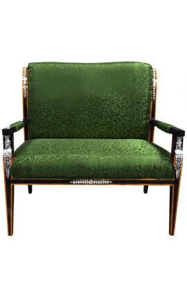 Empire Style Sofa Green Satine tkanina in črni lakirani les