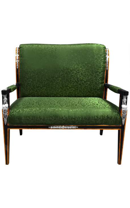 Большой первый стиль Империя диван зеленый атласной ткани Френча и черный лакированный