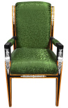 Gran Empire estilo sillón verde tela satinada y madera lacada negra con bronce
