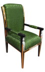 Grand Empire stila krēsla zaļš satīna audums un melns lakots koks ar bronzu