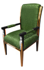 Grand fauteuil de style Empire tissu satiné vert et bois laqué noir avec bronzes