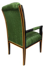 Gran Empire estilo sillón verde tela satinada y madera lacada negra con bronce