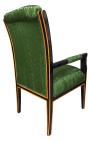 Grand Empire stiliaus fotelis žalias satino audinys ir juodai lakuota mediena su bronza