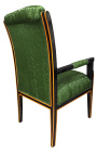 Grand Empire style armchair green satin fabric and black lacquered wood with bronze