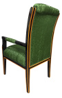 Grand Empire style armchair green satin fabric and black lacquered wood with bronze