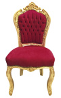 Chaise de style Baroque Rococo velours rouge Bordeaux et bois doré
